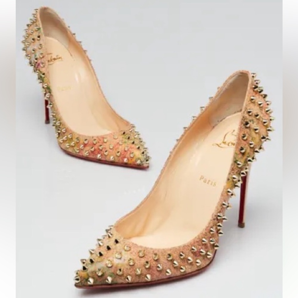 Christian Louboutin Nude/Beige Spike-Embellished Pointed-Toe Pumps